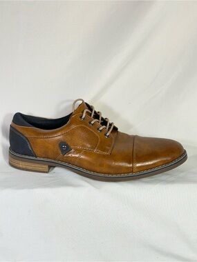 Reaction Men's Brown Justin 9.5 Faux Leather Lace-Up Oxford Shoes